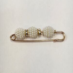 Beaded Bauble Faux Pearl Rhinestone Charm Safety Clip Brooch Pin Gold Tone